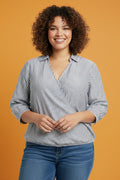 Blusa Rayas Cruzada Wrap Manga 3/4 Talla Plus | Flor Marie's Ropa para Mujer en Panamá