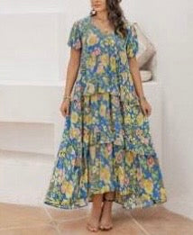 SARISA DRESSES PLUS  AZUL-FLORES