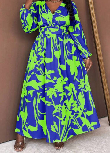 VESTIDO VERDE LIMA ESTAMPADO AZUL