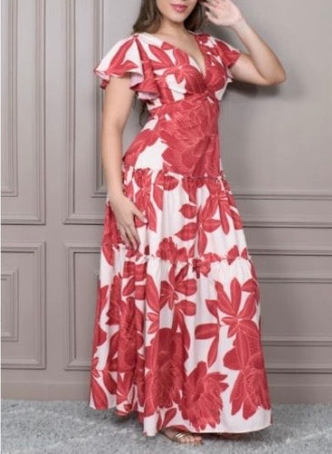 VESTIDO BRENDA ESTAMPADO FLORES ROJAS