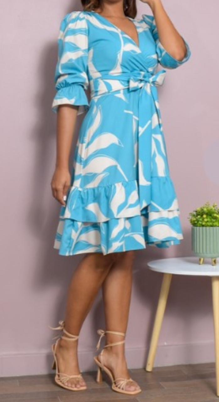 VESTIDO ALINA BEIGE AZUL AGUAMARINA