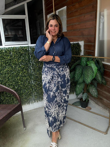 FALDA ROMINA BORDADA AZUL