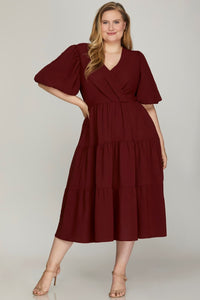 VESTIDO MARION VINO PLUS SIZE