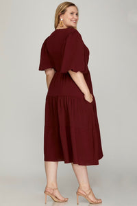 VESTIDO MARION VINO PLUS SIZE