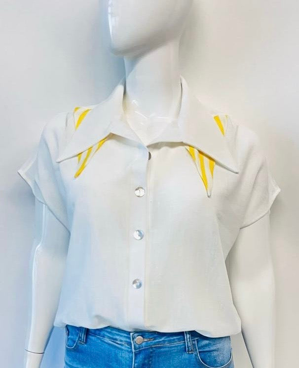 YELLOW STRIPE COLLAR BLOUSE