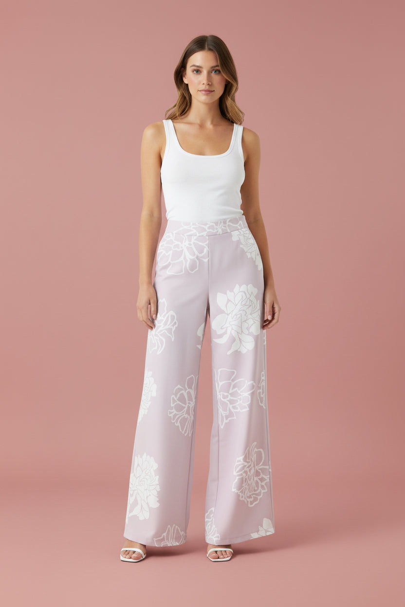 Pantalón Palazzo Rosado Estampado para Mujer en Panamá/Pantalón Floral Elegante De pierna Ancha