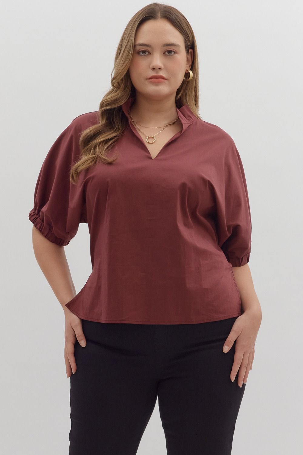 CONDADO-ENTRO-T26223P-Blusa Manga Abullonada Plus