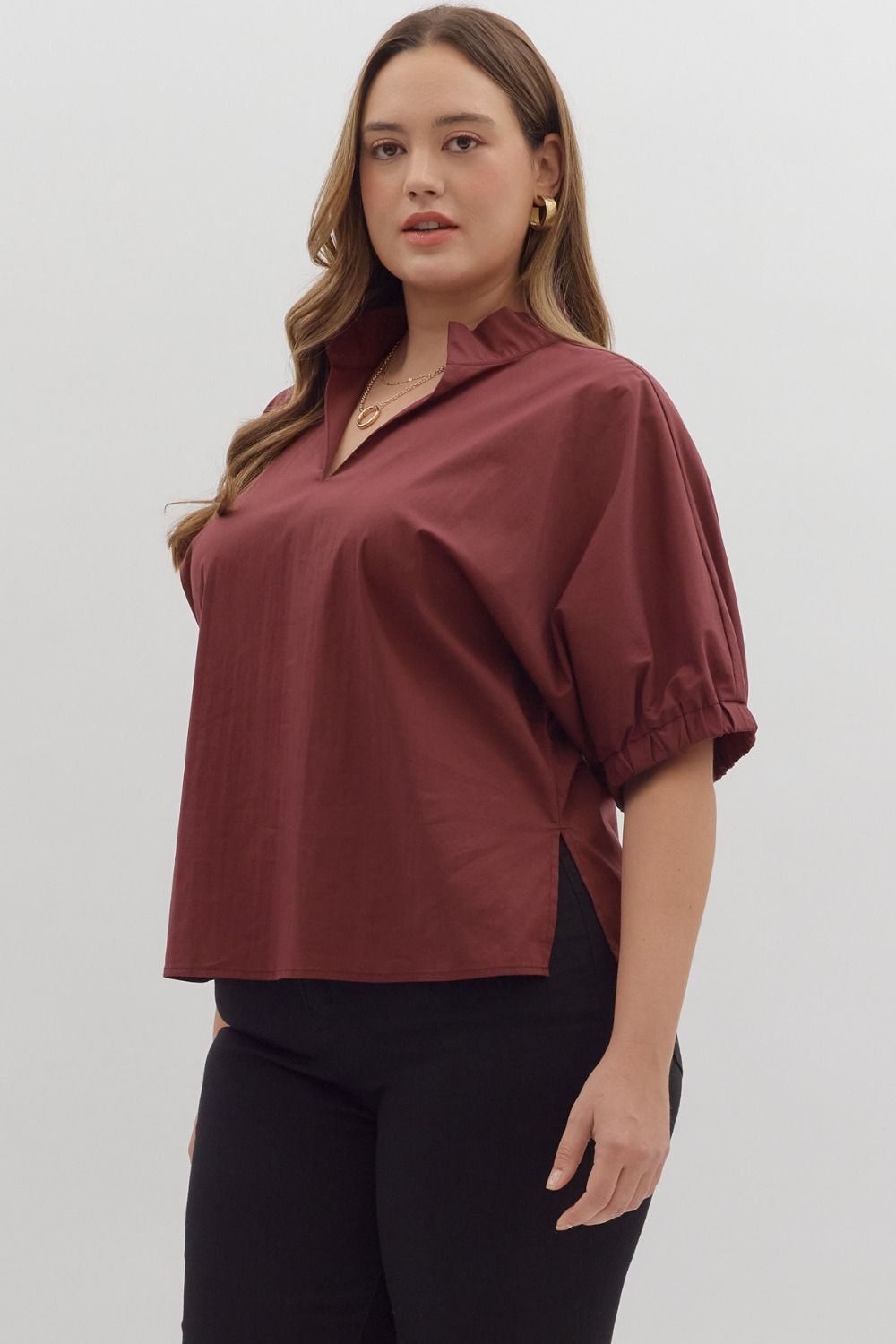CONDADO-ENTRO-T26223P-Blusa Manga Abullonada Plus