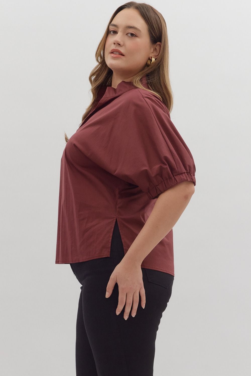 CONDADO-ENTRO-T26223P-Blusa Manga Abullonada Plus
