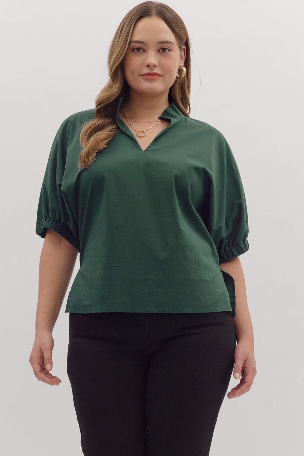 CONDADO-ENTRO-T26223P-Blusa Manga Abullonada Plus