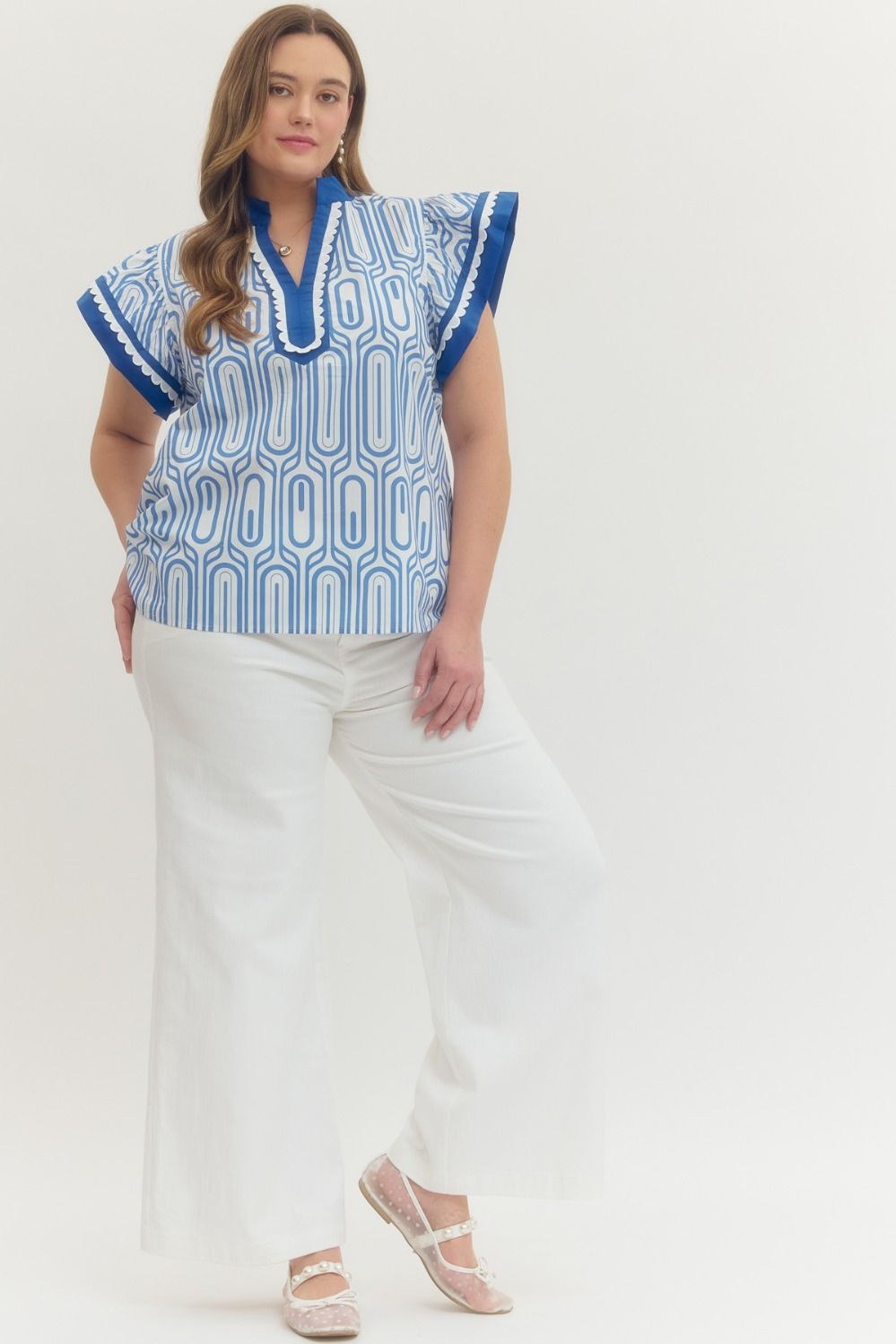 CONDADO-ENTRO-T29444P-Blusa Estampada Manga Volante Plus