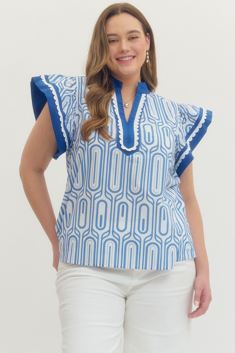 CONDADO-ENTRO-T29444P-Blusa Estampada Manga Volante Plus