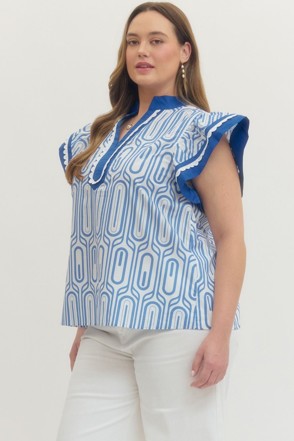 CONDADO-ENTRO-T29444P-Blusa Estampada Manga Volante Plus