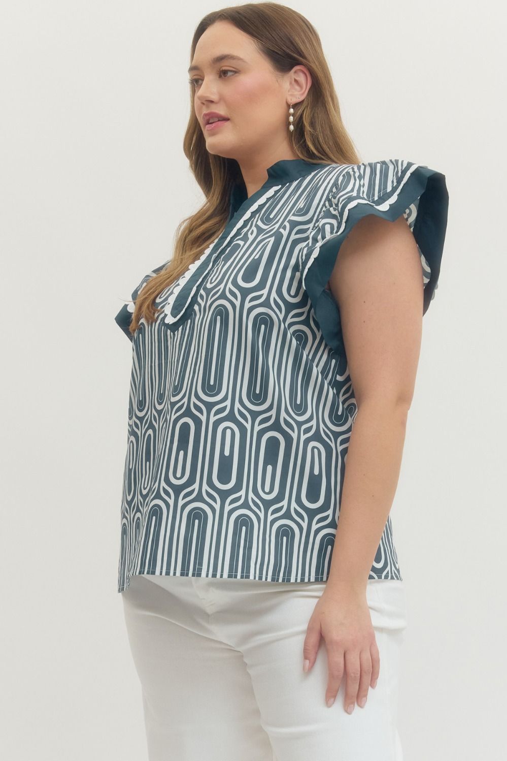 CONDADO-ENTRO-T29444P-Blusa Estampada Manga Volante Plus