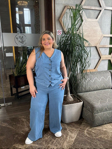 SET PLUS SIZE TIPO VEST AZUL