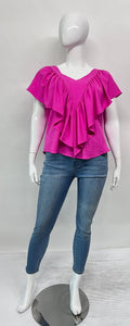 FUSHIA FRONT RUFFLE BLOUSE