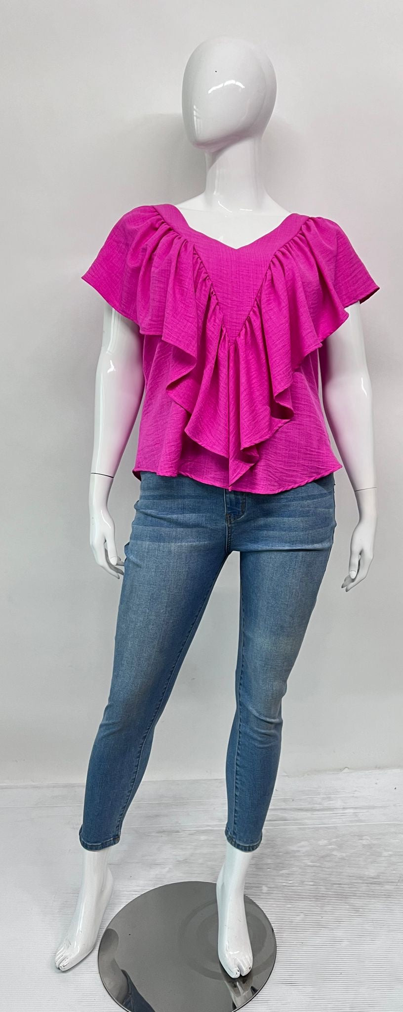 FUSHIA FRONT RUFFLE BLOUSE