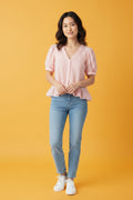 BLUSA CUADROS ROSA PARA MUJER/BLUSA CASUAL CON MANGAS BOMBACHAS EN PANAMA