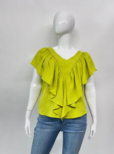 GREEN FRONT RUFFLE BLOUSE