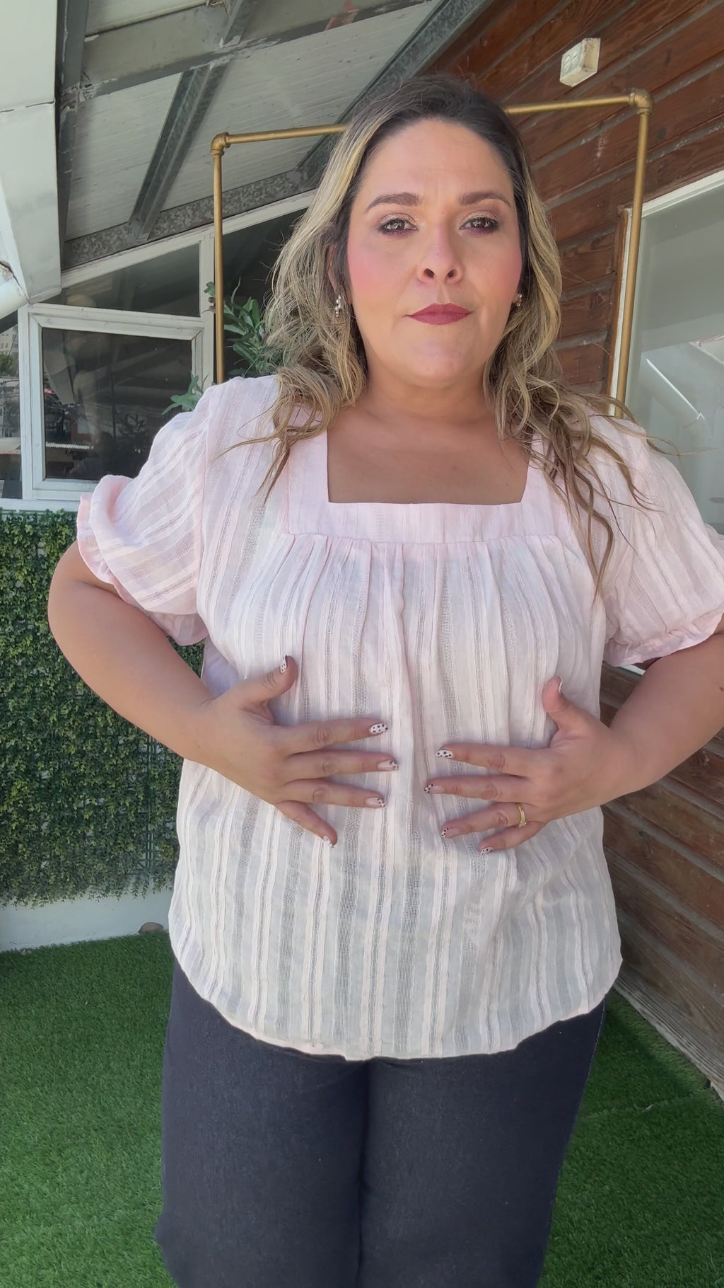 Blusa Plus Size Nude Rosada Texturizada/ Blusa fresca y Elegante para Mujer en Panamá