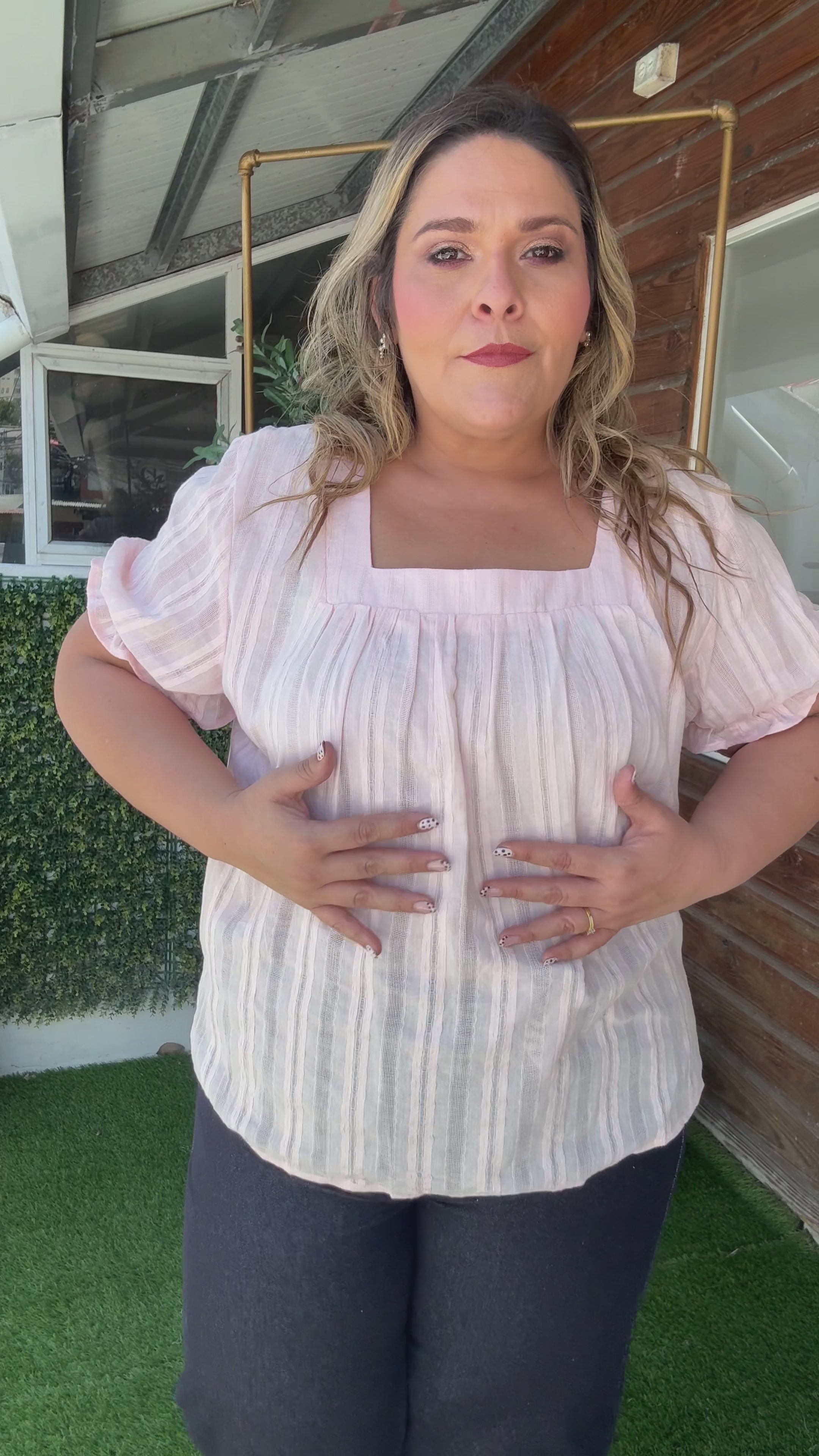 Blusa Plus Size Nude Rosada Texturizada/ Blusa fresca y Elegante para Mujer en Panamá