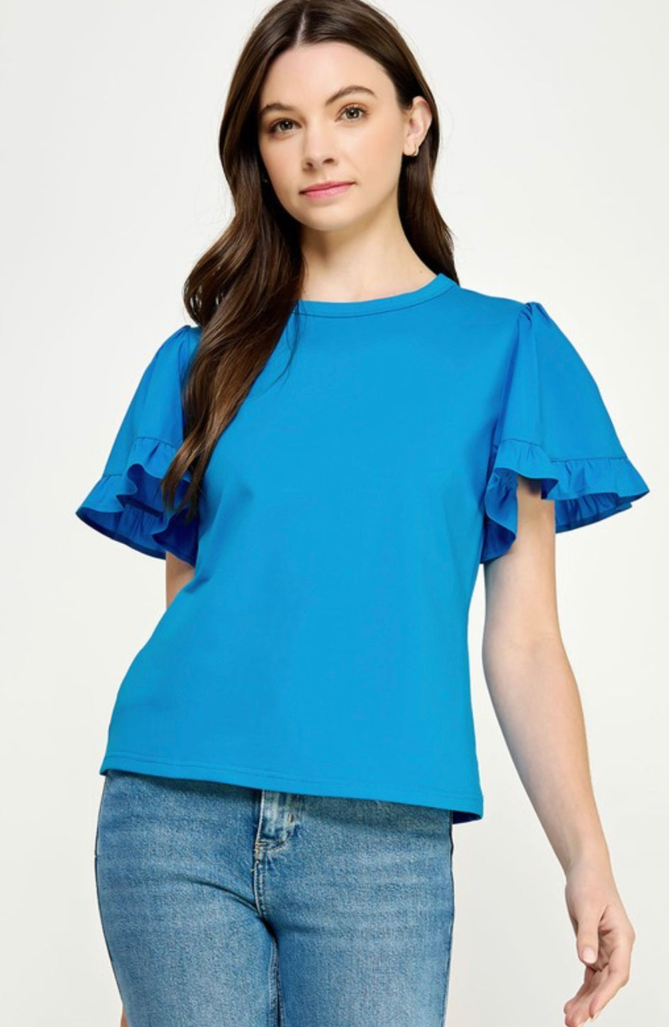 FLOUNCE RUFFLE SLEEVE POPLIN TOP
