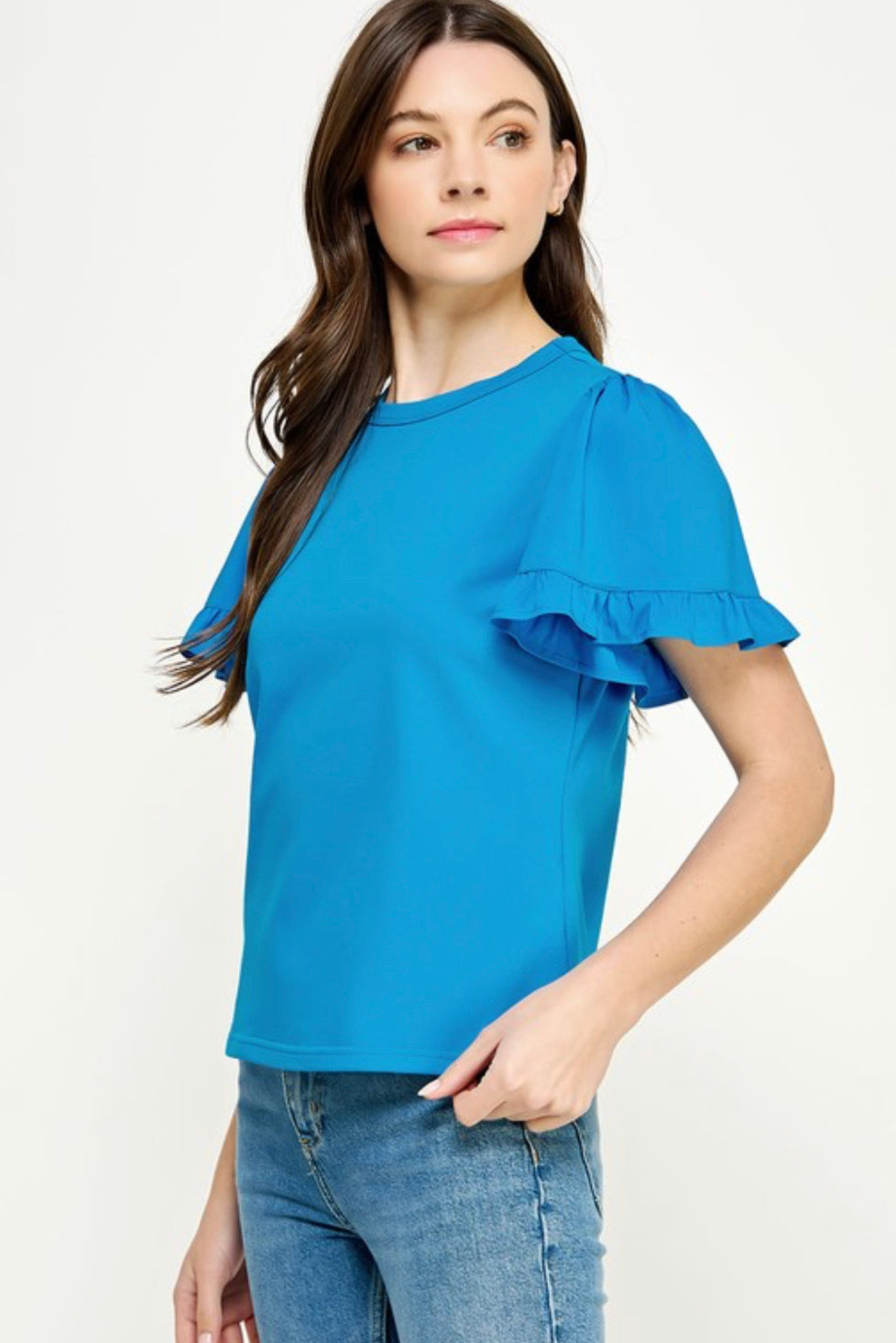 FLOUNCE RUFFLE SLEEVE POPLIN TOP