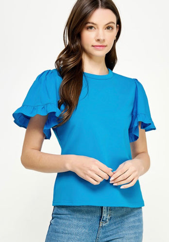 FLOUNCE RUFFLE SLEEVE POPLIN TOP
