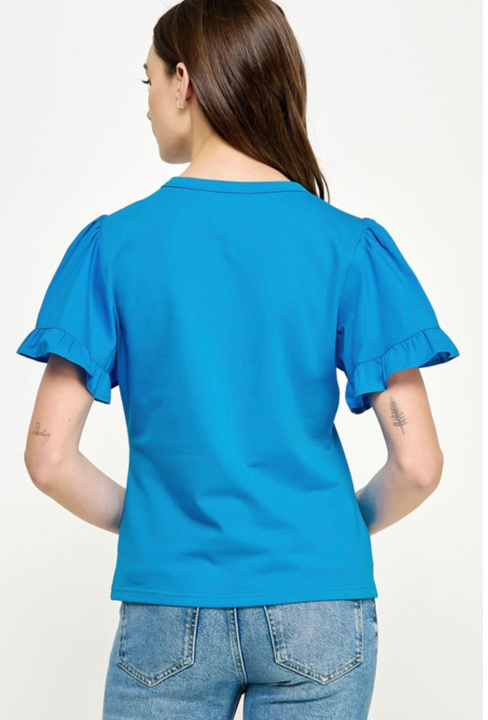 FLOUNCE RUFFLE SLEEVE POPLIN TOP