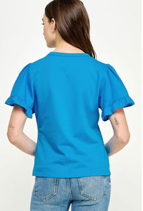 FLOUNCE RUFFLE SLEEVE POPLIN TOP