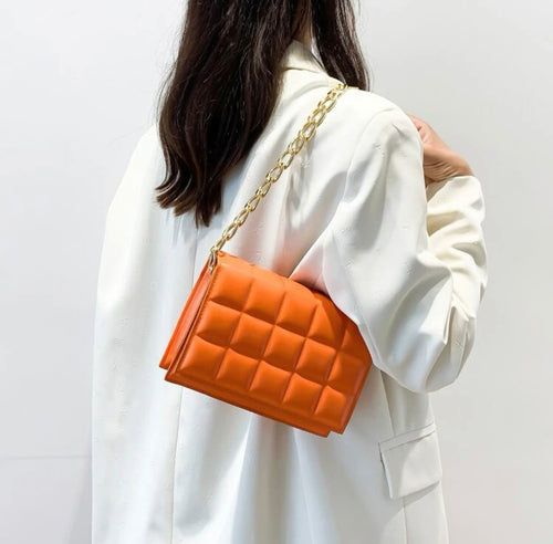 ORANGE GEOMETRIC SQUARE BAG