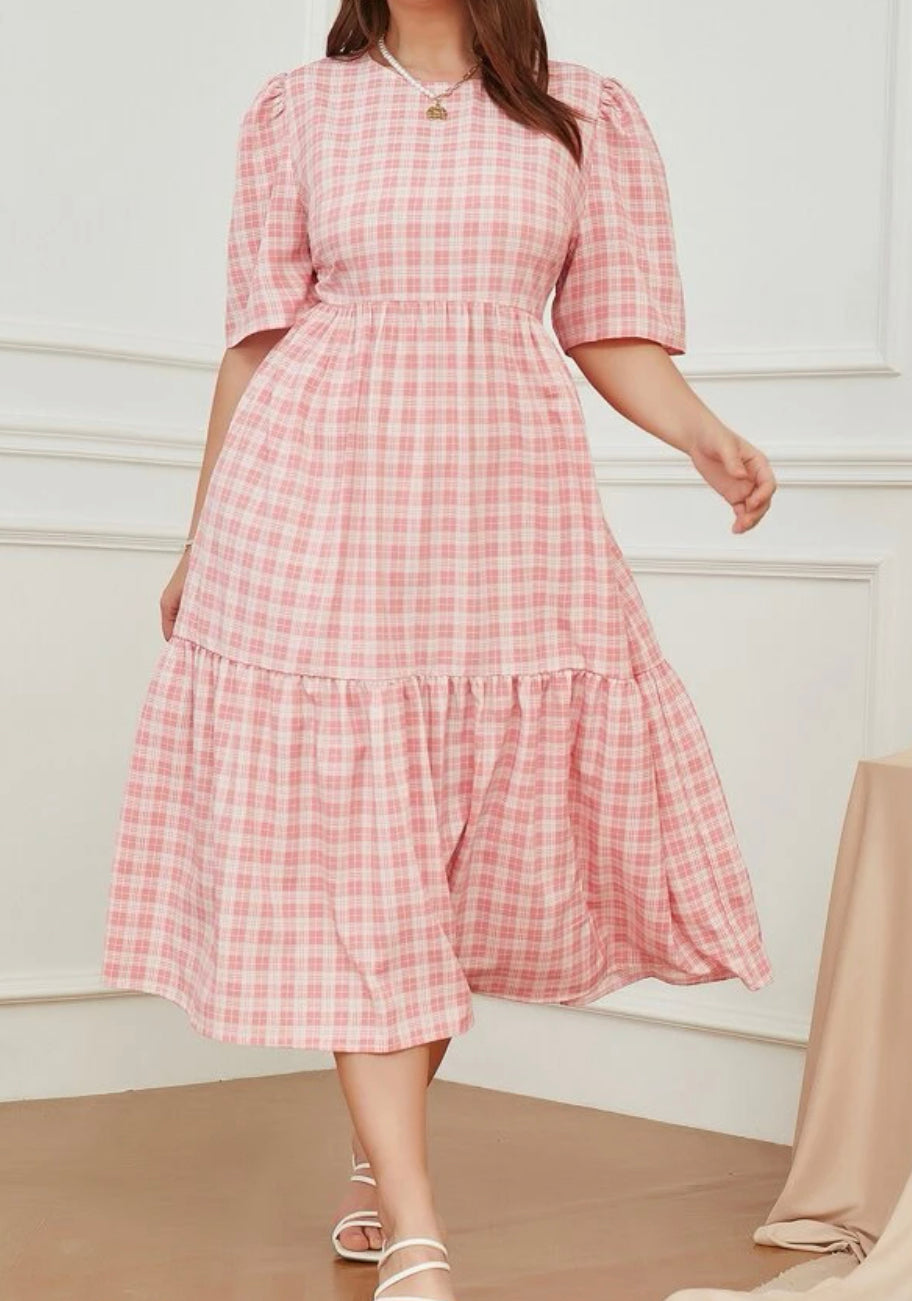 PINK AND WHITE CHECKERED DRESS